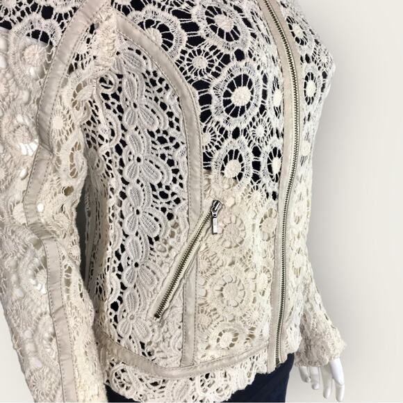 Beige Crocheted Lace Cardigan Full Zip Cotton Cream by Chelsea28 - Picture 8 of 10